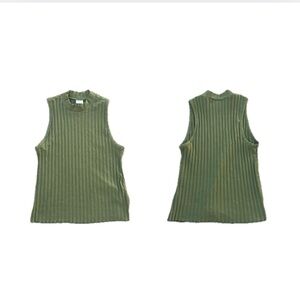 Olive Green Sleeveless Ribbed Top